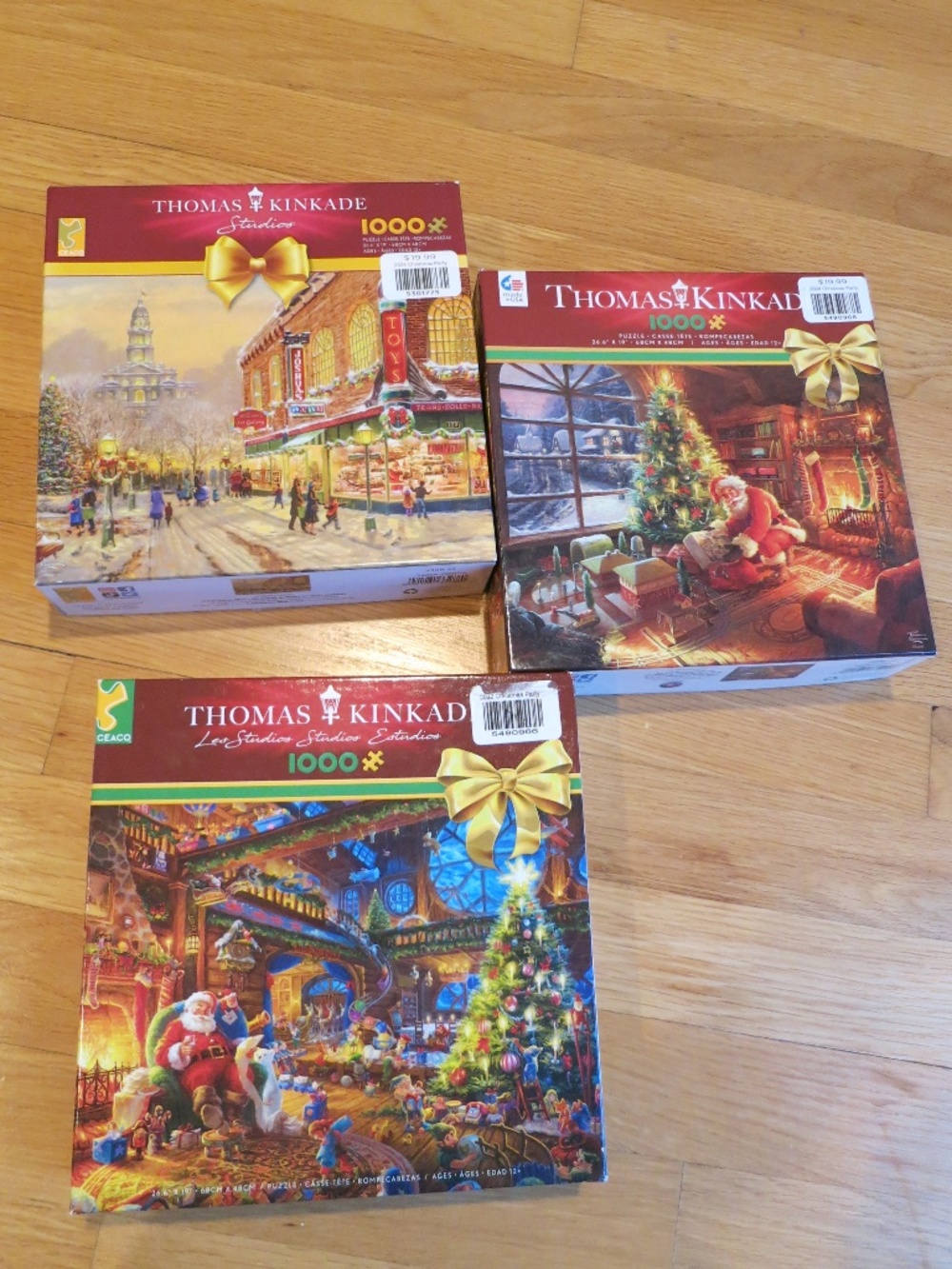 Set of 3 Thomas Kinkade Christmas Holiday 1,000 Piece Jigsaw Puzzles
